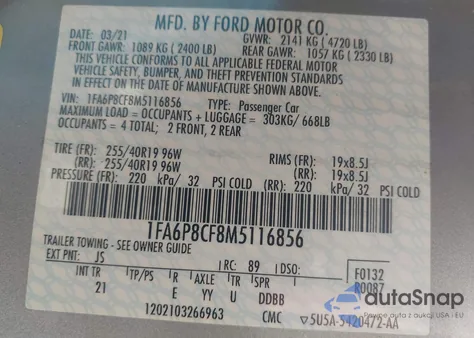 2021 Ford Mustang Gt Fastback from USA, damaged, VIN 1FA6P8CF8M5116856